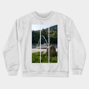 Bridge on the Sola river in Wegierska Gorka (Bulwar). Autumn sunny day. (vertical) Crewneck Sweatshirt